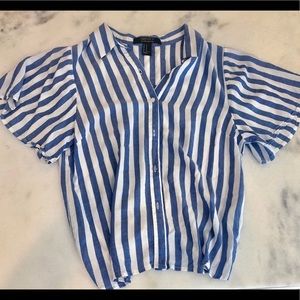 F21 Blue and White Striped Button up Top